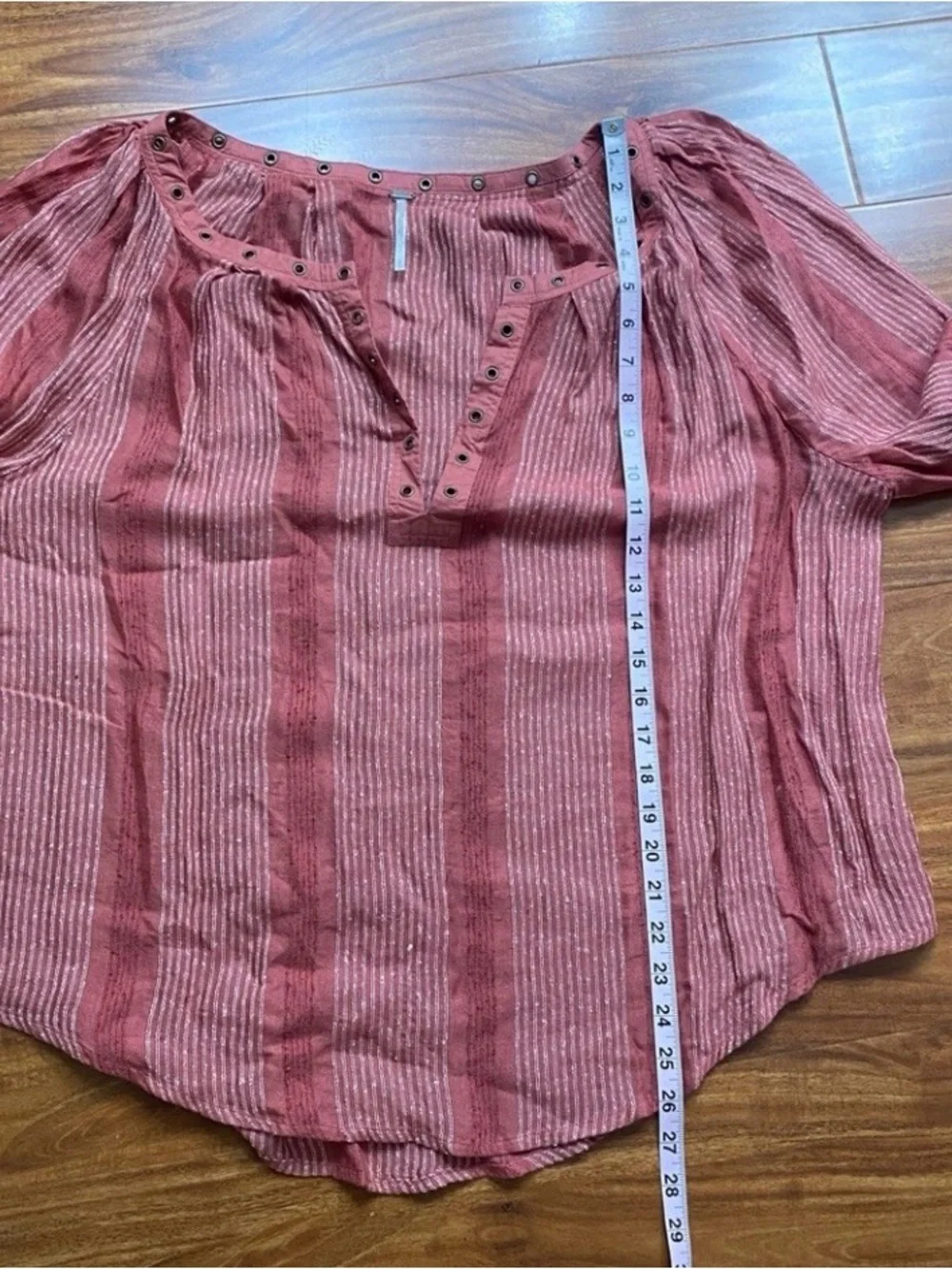 Free People Women Burnt Red Stripe Gauzy Peasant Oversize Blouse Size Large Boho
